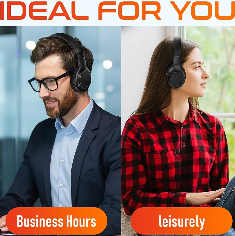 M101 Wireless Active Noise Canceling Bluetooth Stereo Business/Gaming Over-the-Ear Computer Headset, Black (DBHM101D) | Delton Outlet