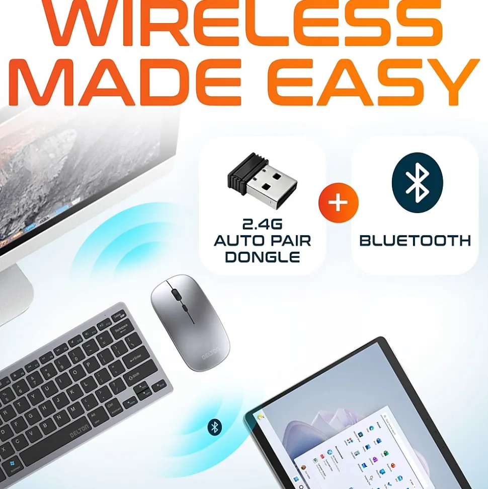 N35 Portable/Travel/Small Wireless Keyboard and Mouse Combo, Silver (DKMKITMIN35-WB) | Delton Best