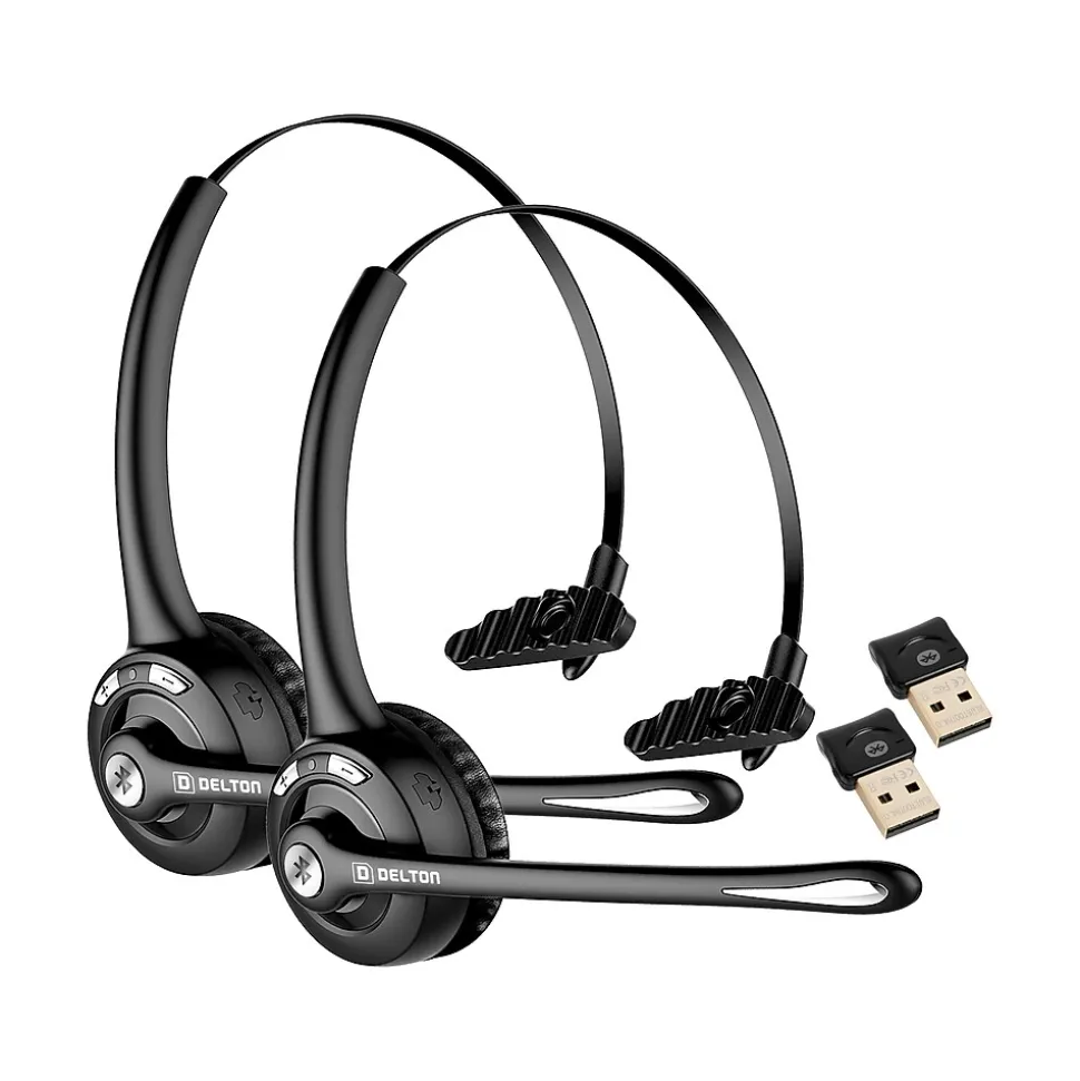Noise Canceling Bluetooth On Ear Mobile Headset, Black, 2/Pack (DBTHEAD10XBTDLX2) | Delton Cheap