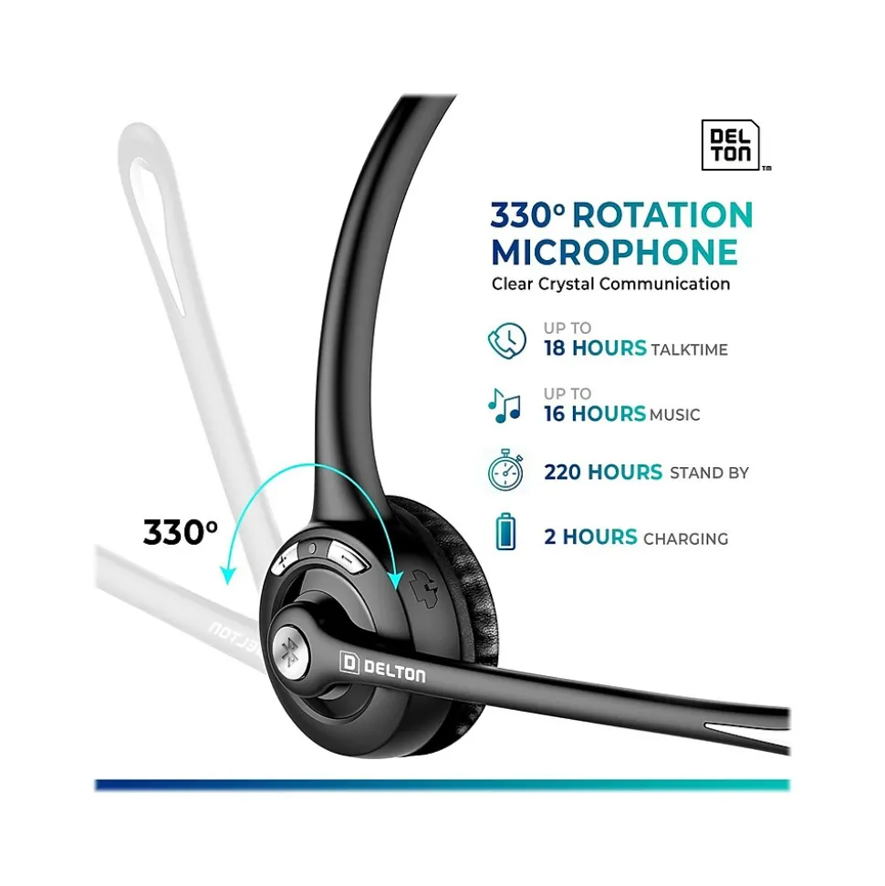 Noise Canceling Bluetooth On Ear Mobile Headset, Black, 2/Pack (DBTHEAD10XBTDLX2) | Delton Cheap