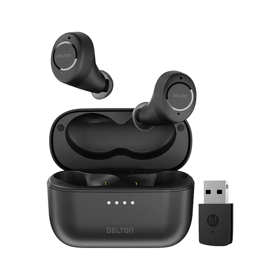 T150 Wireless Active Noise-Canceling Bluetooth Stereo Earbuds with Auto-Pairing USB Dongle, Black (DBHT150) | Delton Fashion