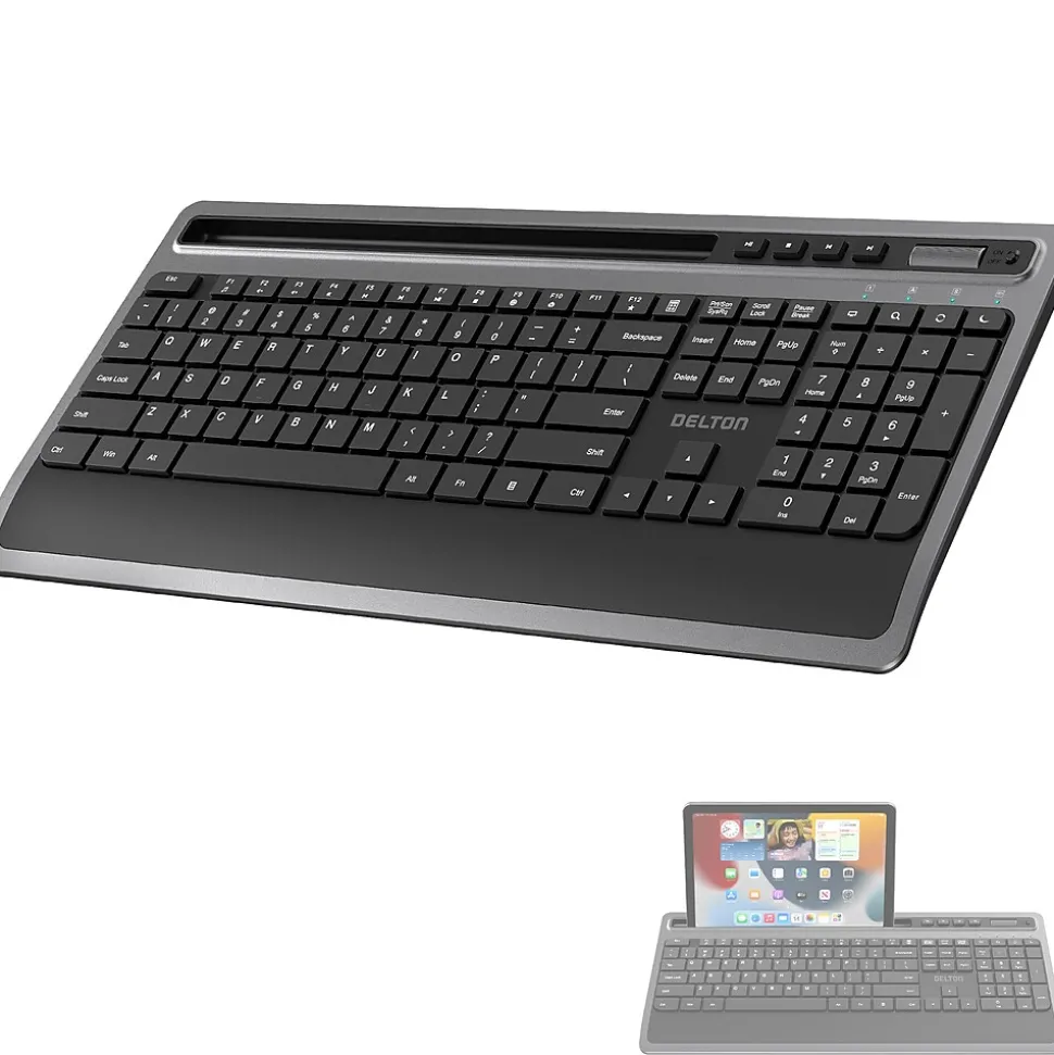 T42 Wireless Ergonomic Computer Keyboard with Tablet Holder, Black (DKBT42-WB) | Delton Discount