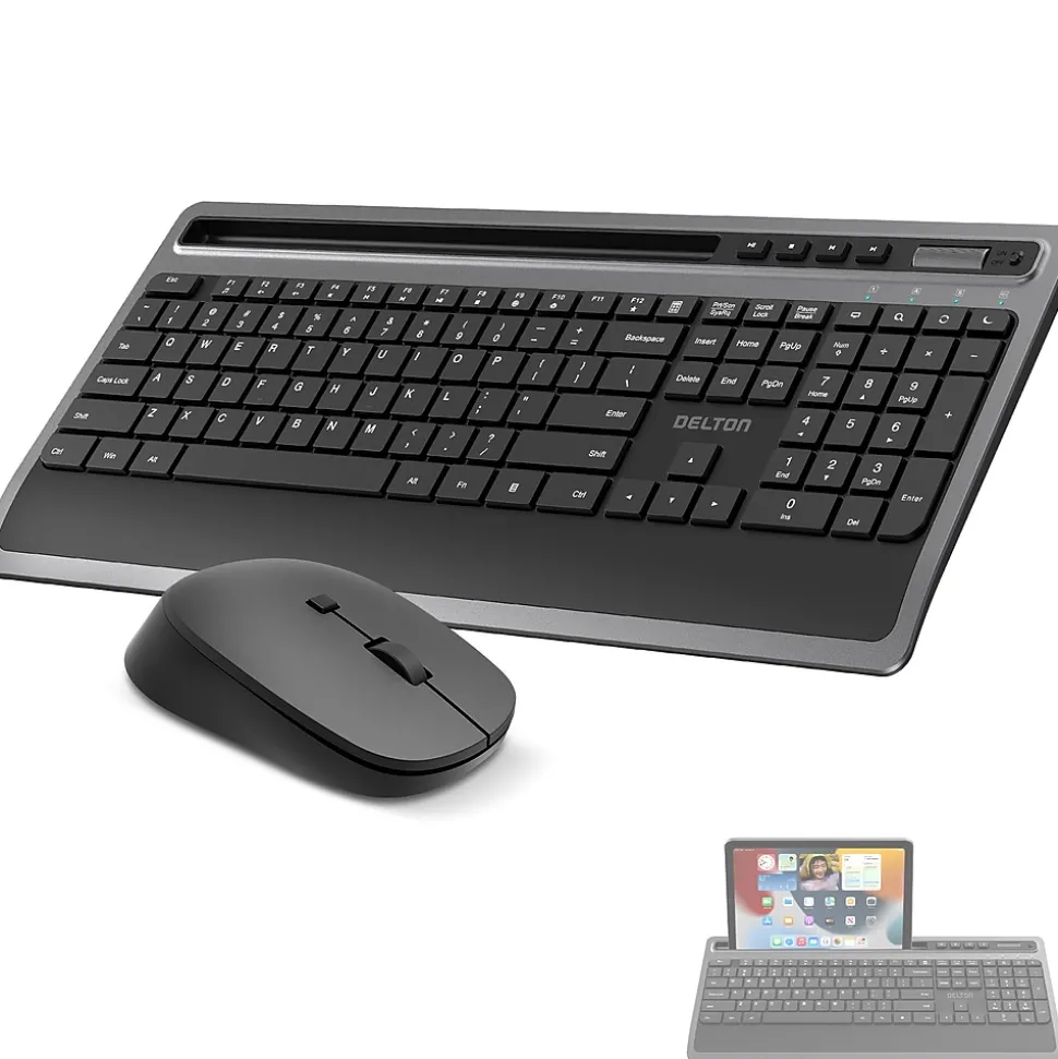 T42 Wireless Keyboard with Tablet Holder and M42 Optical Mouse Combo, Black (DKBMT42-WB) | Delton Best Sale