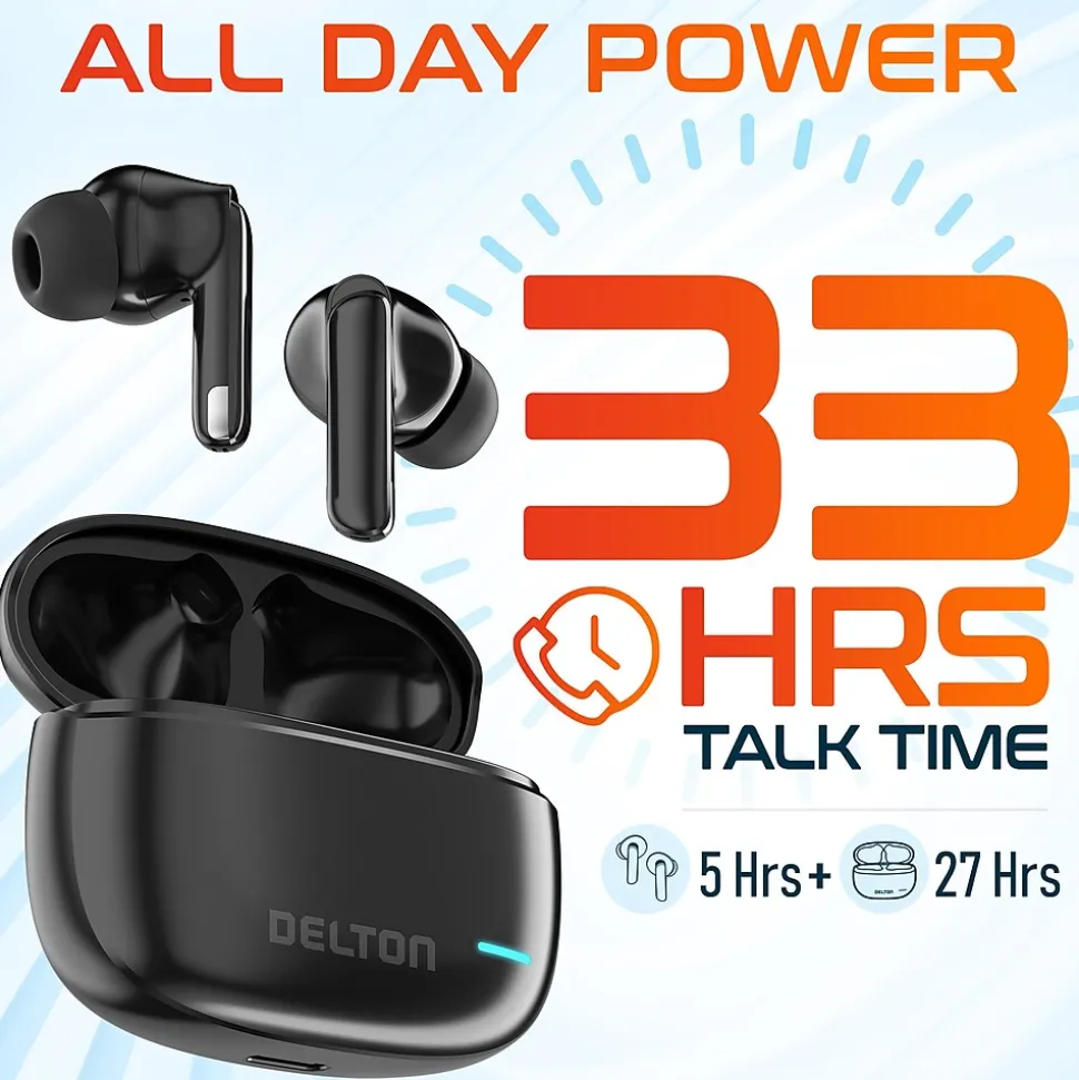 T70 Wireless Noise Canceling Bluetooth Computer Earbuds, Black (DBHT70) | Delton Store