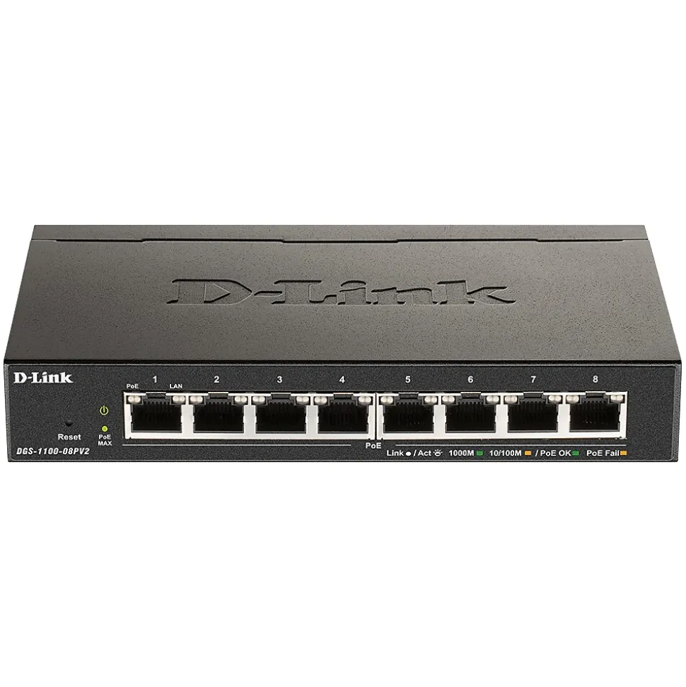 DGS-1100 8-Port Gigabit Ethernet Smart Switch, 10/100/1000 Mbps, Black (DGS-1100-08PV2) | D-Link Shop