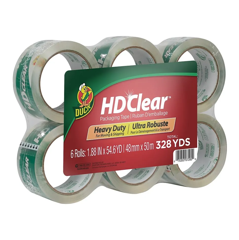 HD Clear Heavy Duty Packing Tape, 1.88" x 54.6 yds., Clear, 6/Pack (441962/7295) | Duck New