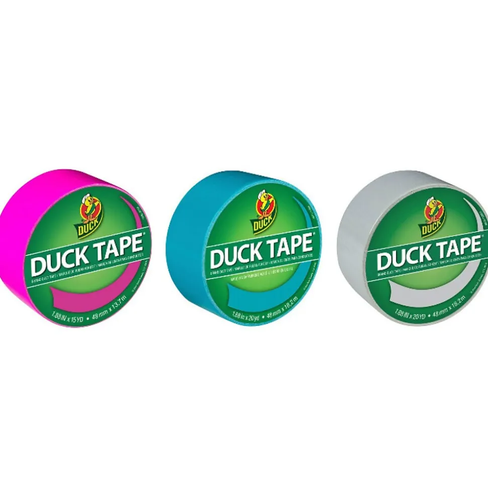 Heavy Duty Duct Tapes, 1.88" x 20 Yds./1.88" x 15 Yds., Aqua/Dove Gray/Fluorescent Lilac, 3 Rolls/Pack (LAG-STP) | Duck Discount