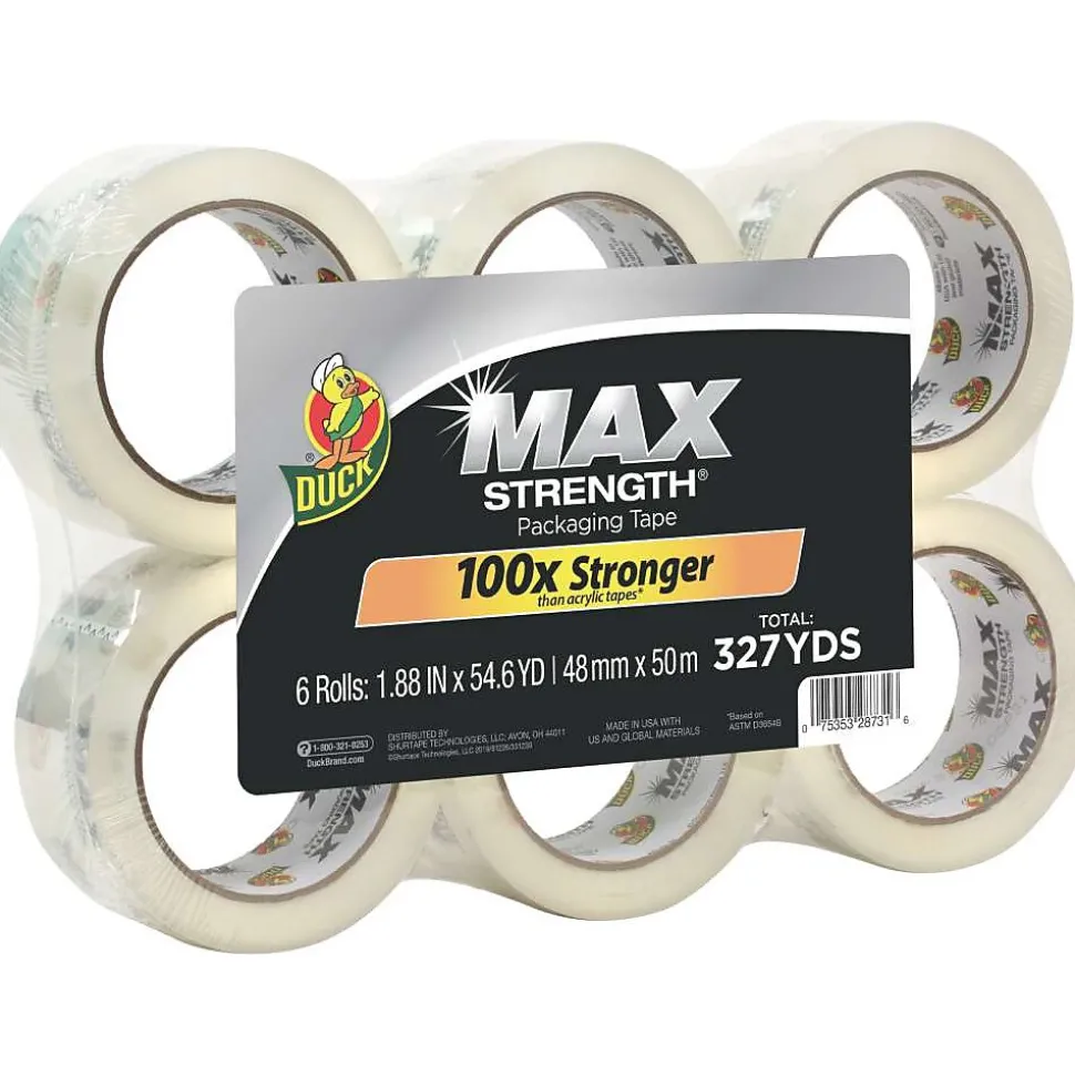 Max Strength Heavy-Duty Packing Tape, 1.88" x 54.6 yds., Clear, 6/Pack (241513) | Duck Store