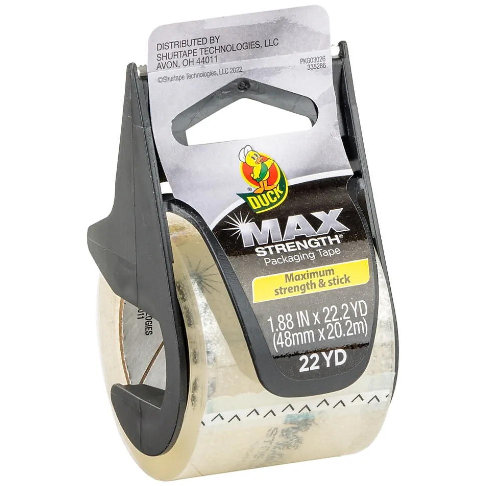 Max Strength Packaging Tape with Dispenser, 1.88" x 22 yards, Clear, 6/Pack (284983) | Duck Best