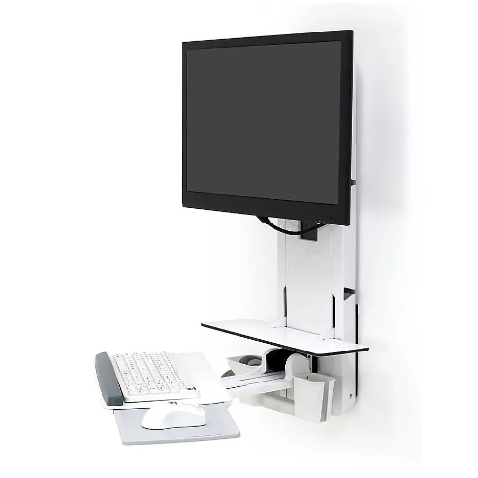 StyleView Sit-Stand Adjustable Single Arm Vertical Lift, Patient Room Mount, 24" Screen Support, White (61-080-062) | Ergotron Clearance