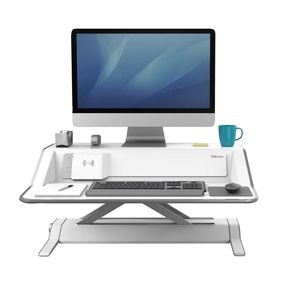 Lotus DX Sit-Stand Workstation Adjustable Monitor Stand, White (8080201) | Fellowes Sale