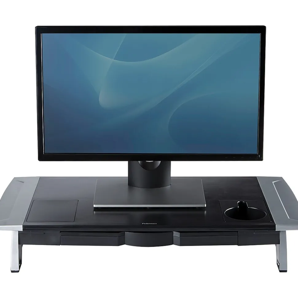 Office Suites Premium Monitor Riser, Monitors up to 80 lbs.,Black/Silver (8031001) | Fellowes Cheap