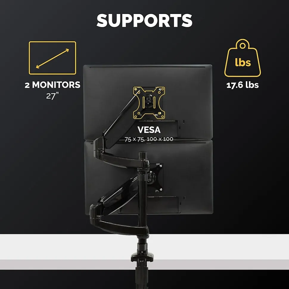 Platinum Series Dual Stacking Adjustable Monitor Arm, Up to 27", Black (8043401) | Fellowes Store