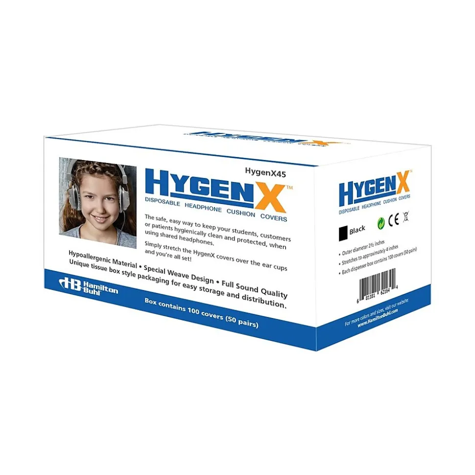 HygenX45 Disposable Ear Cushion Cover for Over-Ear Headphones/Headsets, 4.5", Black, 100/Pack | Hamilton Buhl Store
