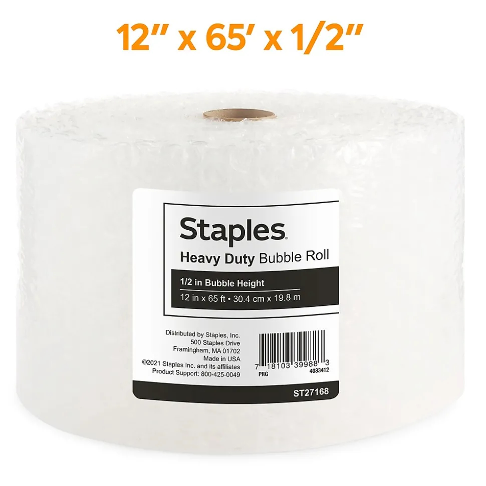 1/2" Heavy Duty Bubble Roll, 12" x 65' (4069422) | Staples Best Sale