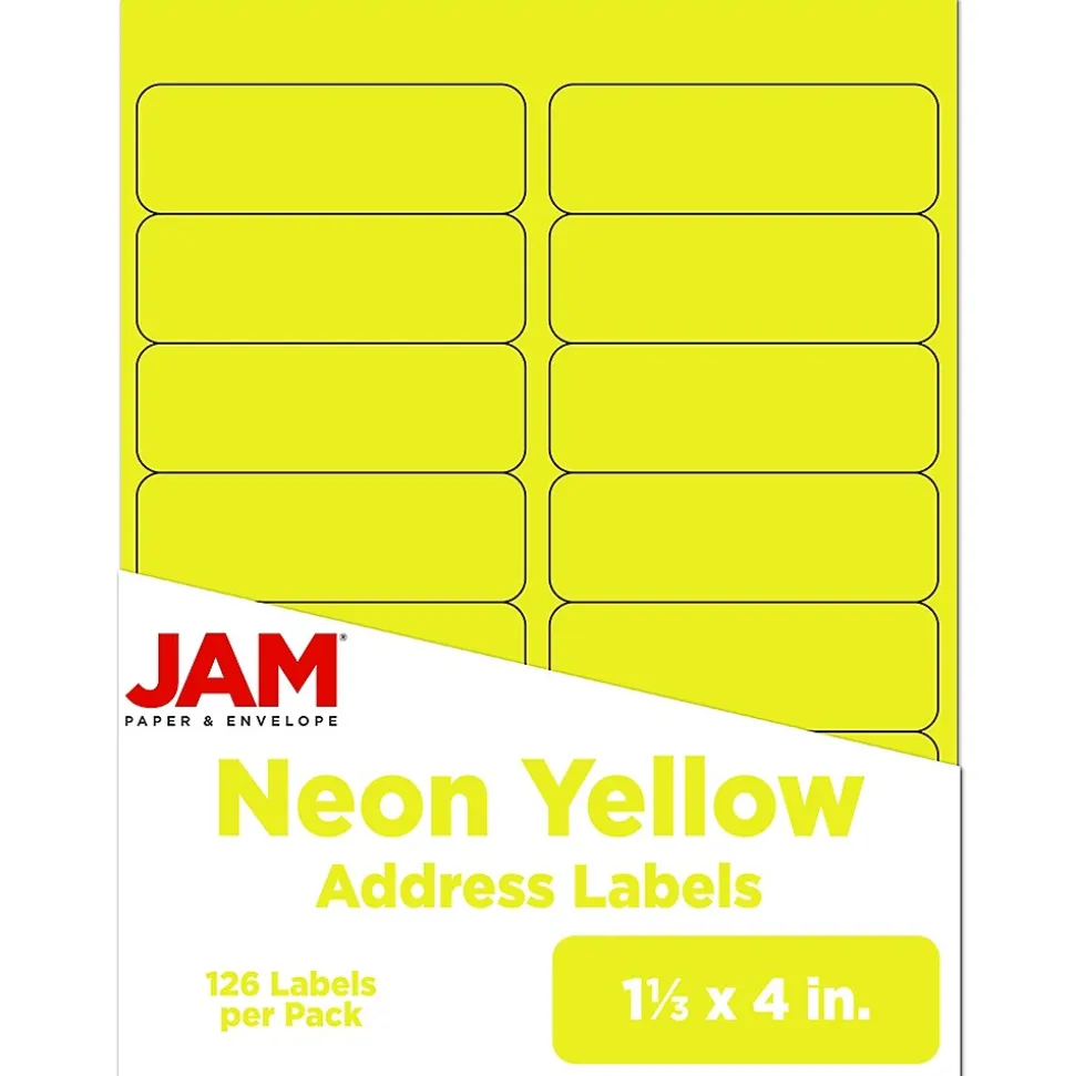 Address Labels, 1 1/3" x 4", Neon , 14 Labels/Sheet, 9 Sheets/Pack (359329614) | JAM Paper Clearance