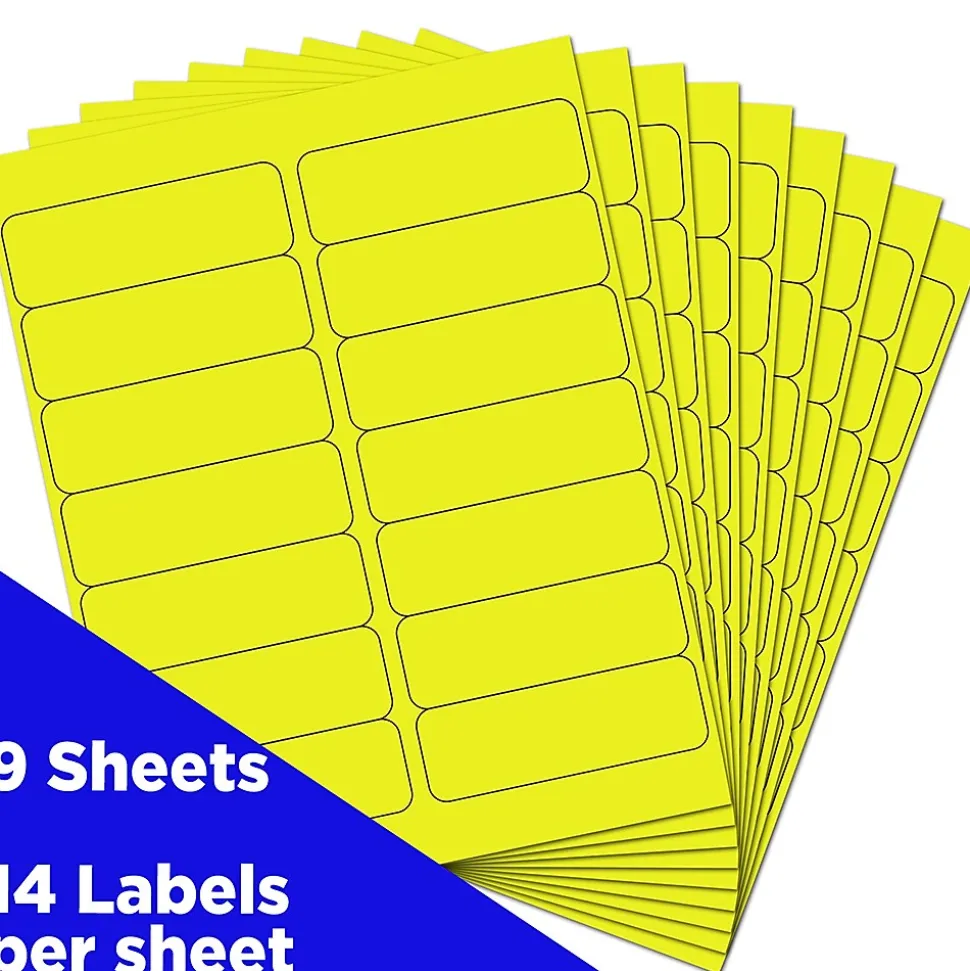 Address Labels, 1 1/3" x 4", Neon , 14 Labels/Sheet, 9 Sheets/Pack (359329614) | JAM Paper Clearance