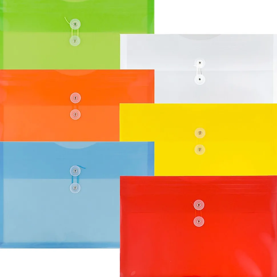 Plastic Filing Envelopes with Button & String Tie Closure, Legal Size, Assorted Colors, 6/Pack (219B1RLIGBYORCL) | JAM Paper Best Sale