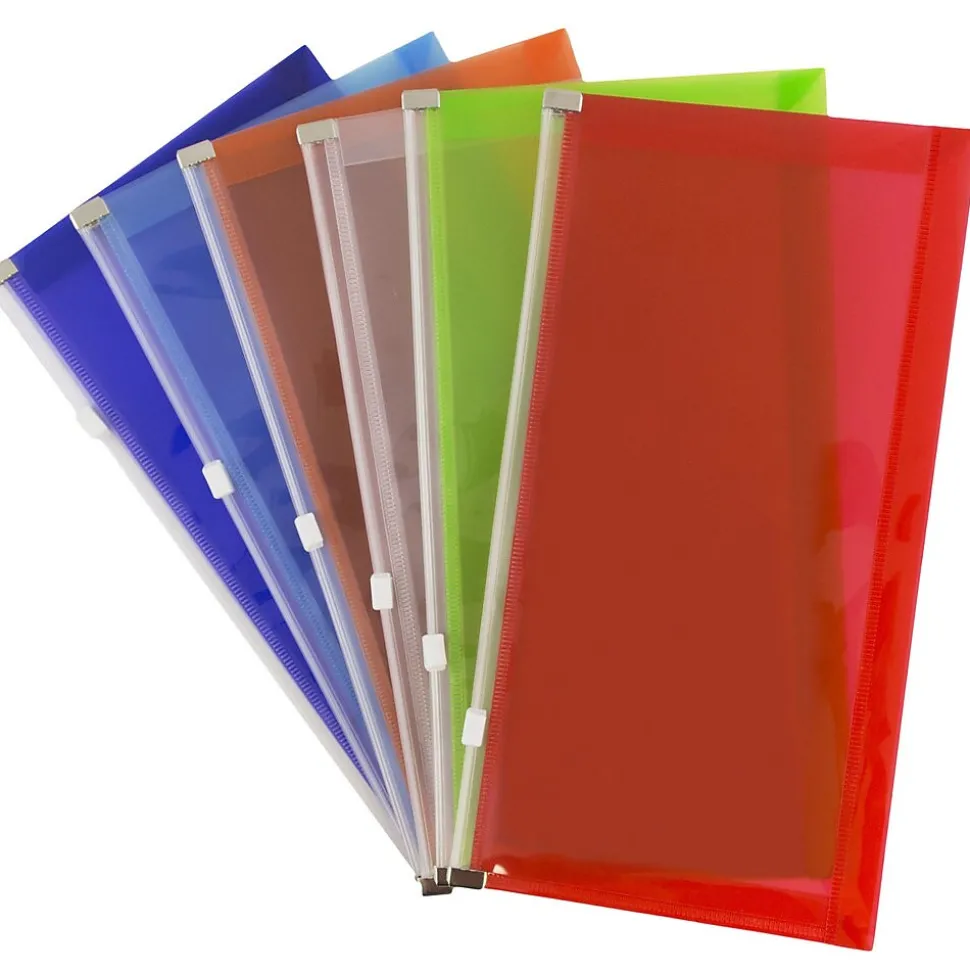 Plastic Zip #10 Business Envelopes, 5" x 10", Assorted Colors, 6/Pack (921Z1RBGOPCL) | JAM Paper Shop