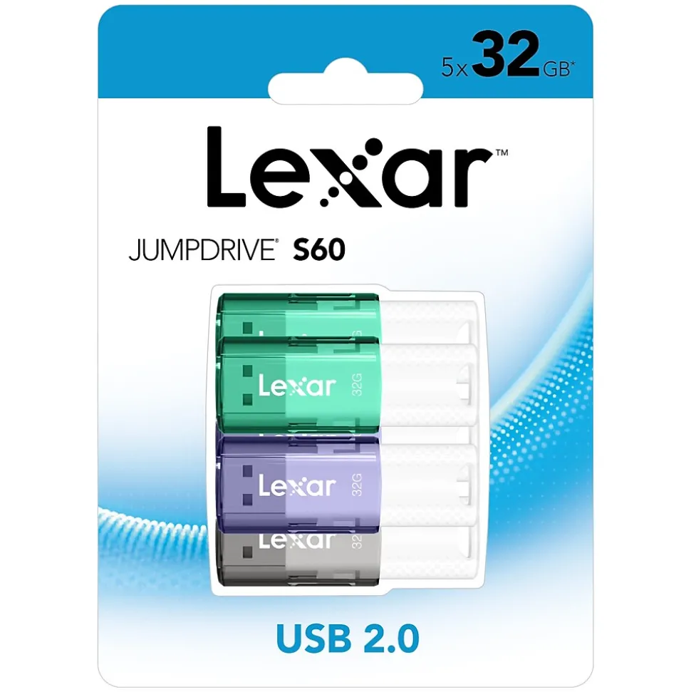 JumpDrive 32GB USB 2.0 Flash Drive, Assorted Colors, 5/Pack (LJDS6032GB5) | Lexar Best