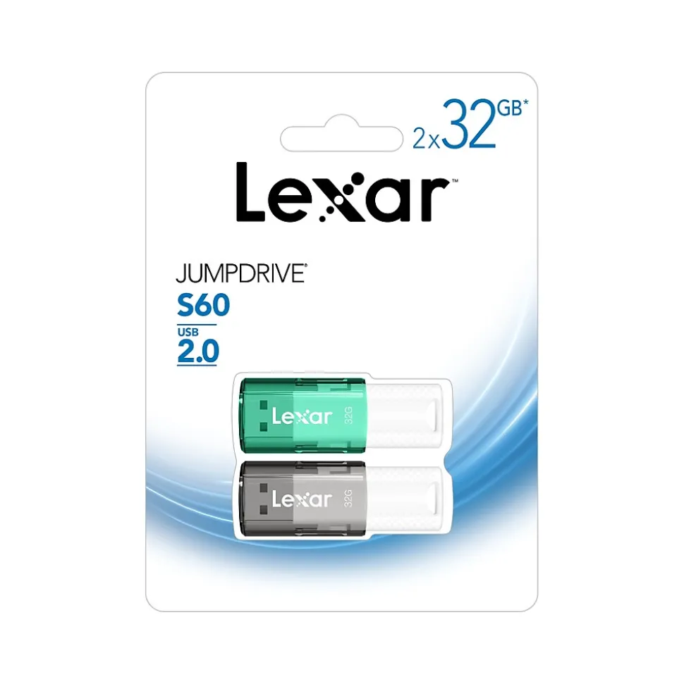 JumpDrive S60 32GB USB 2.0 Flash Drive, 2/Pack (LJDS60-32GB2NNU) | Lexar Cheap