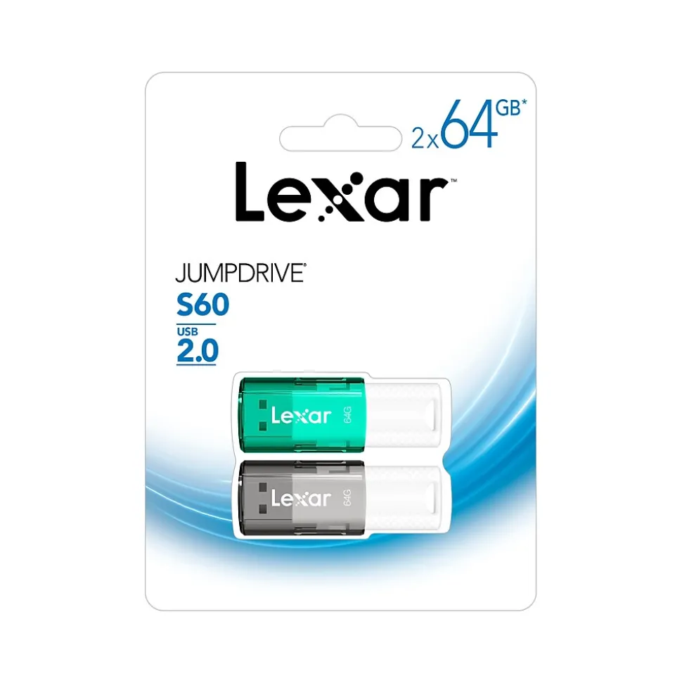 JumpDrive S60 64GB USB 2.0 Type A Flash Drive, Black/Teal (LJDS60-64GB2NNU) | Lexar Online