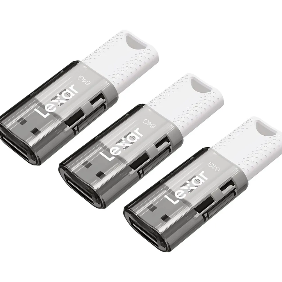 JumpDrive S60 64GB USB 2.0 Type A Flash Drive, Grey/White, 3/Pack (LJDS60-64GB3NNU) | Lexar Flash Sale