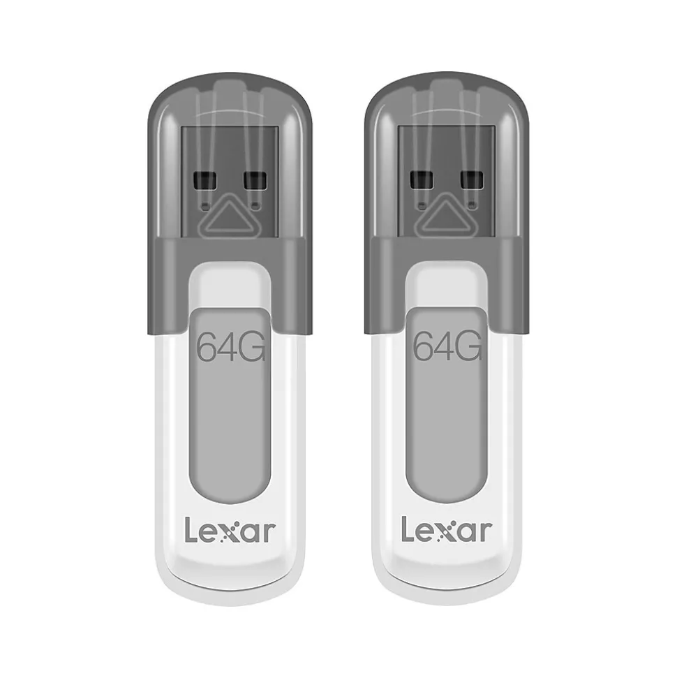 JumpDrive V100 64GB USB 3.0 Flash Drive, Gray, 2/Pack (LJDV100-64GABNAC2) | Lexar New