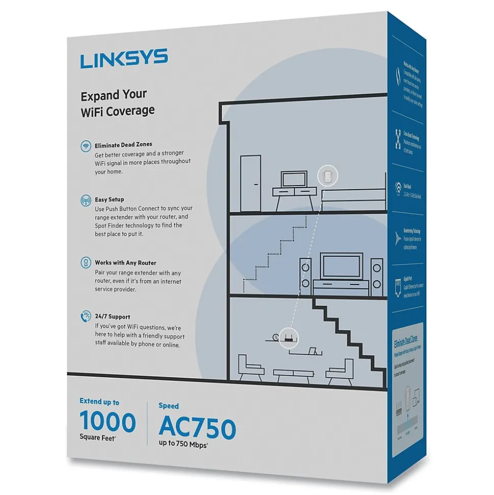 RE6300 Dual Band 2.4/5GHz Wireless and Ethernet Extender, White | Linksys New