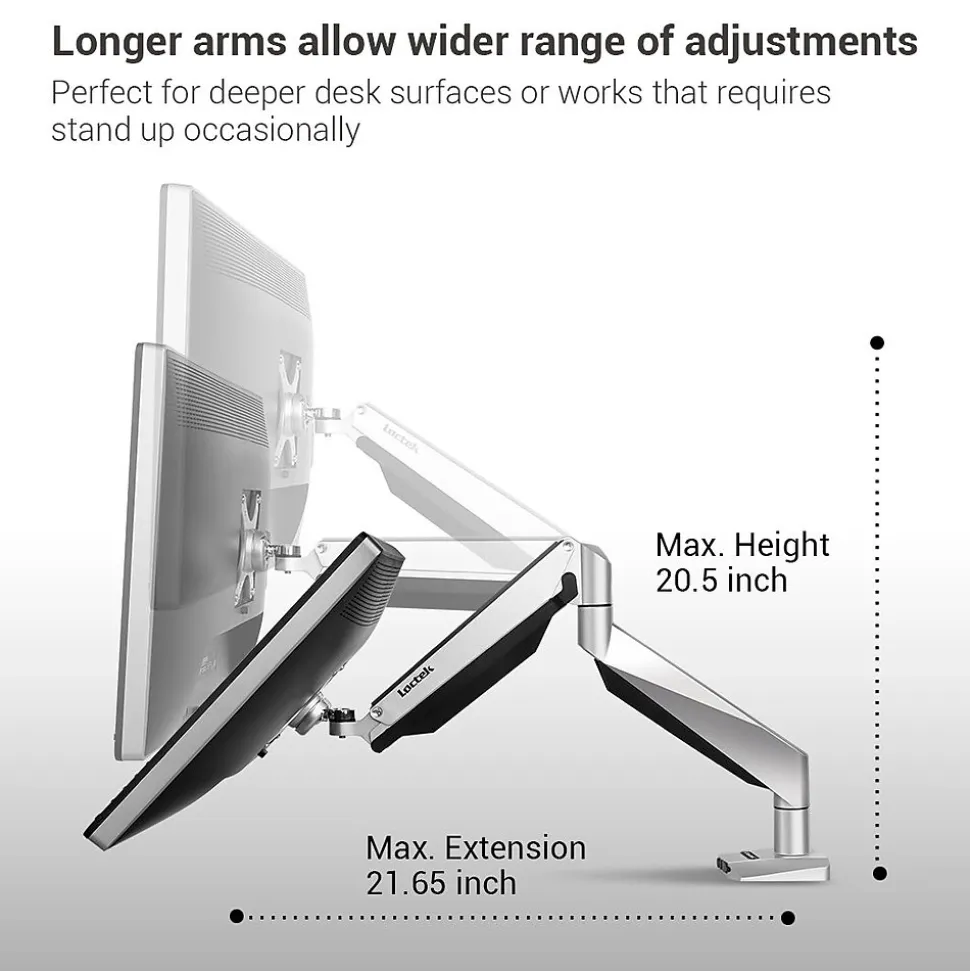 Adjustable Monitor Mount, Up to 27", Gray/Silver (D7A) | Loctek Flash Sale