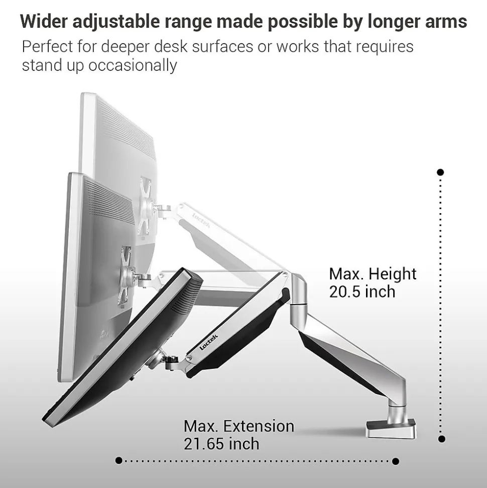 Adjustable Monitor Mount, Up to 27", Gray/Silver (D7D) | Loctek Best Sale