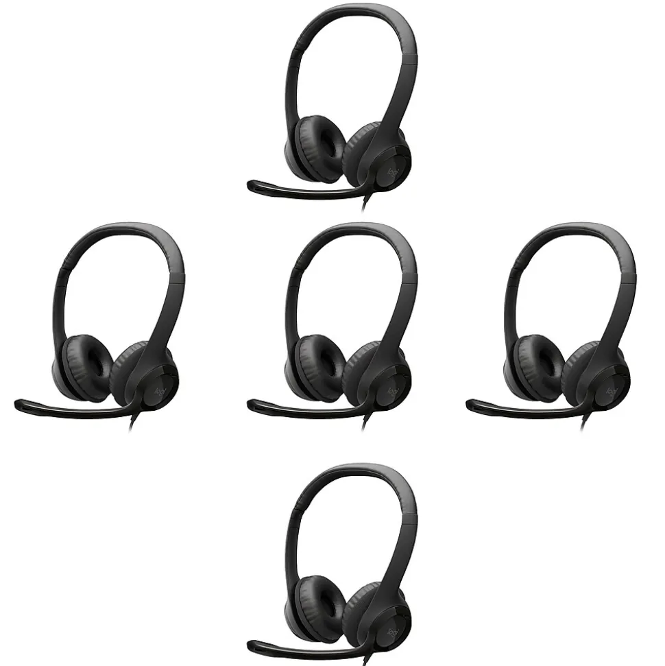 H390 Computer Headset, Over-the-Head, Black, 5/Pack (Logi981-5pk-VB) | Logitech Cheap