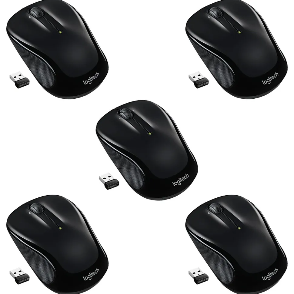 M325S Wireless Ambidextrous Optical USB Mouse, Black, 5/Pack (Logi910-5pk-VB) | Logitech Cheap