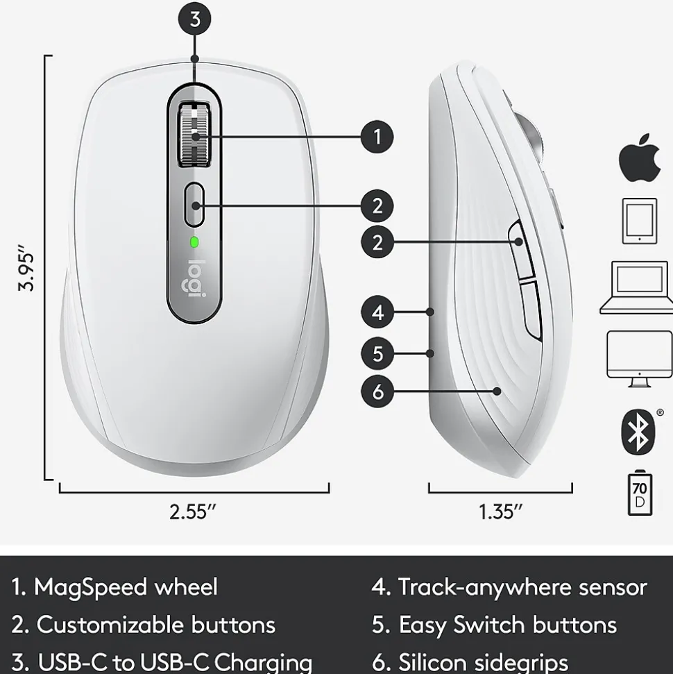 MX Anywhere 3 for Mac Ergonomic Wireless Laser Mouse, Pale Gray (910-005899) | Logitech Flash Sale