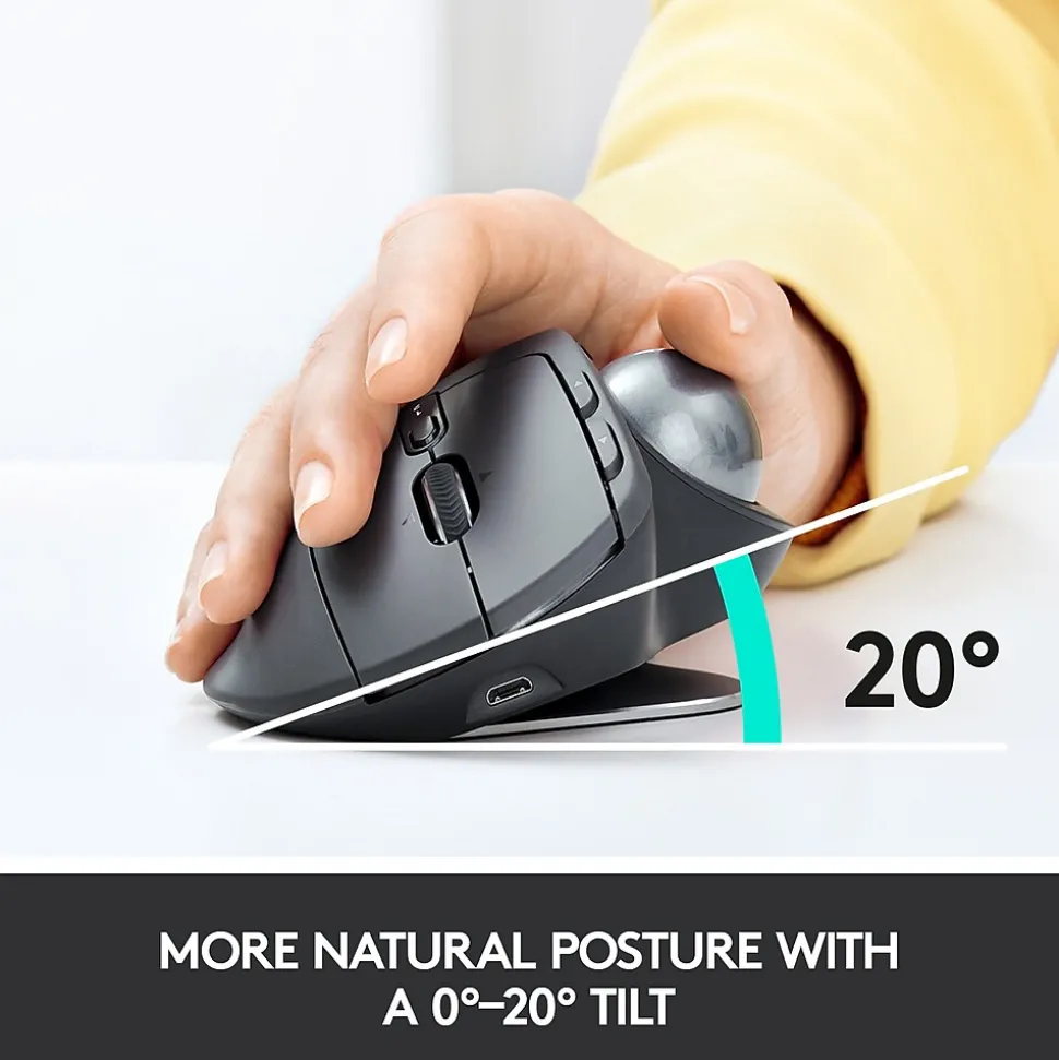 MX Ergo Plus Wireless Ergonomic Optical 2.4 GHz Mouse, Black (910-005178) | Logitech Fashion