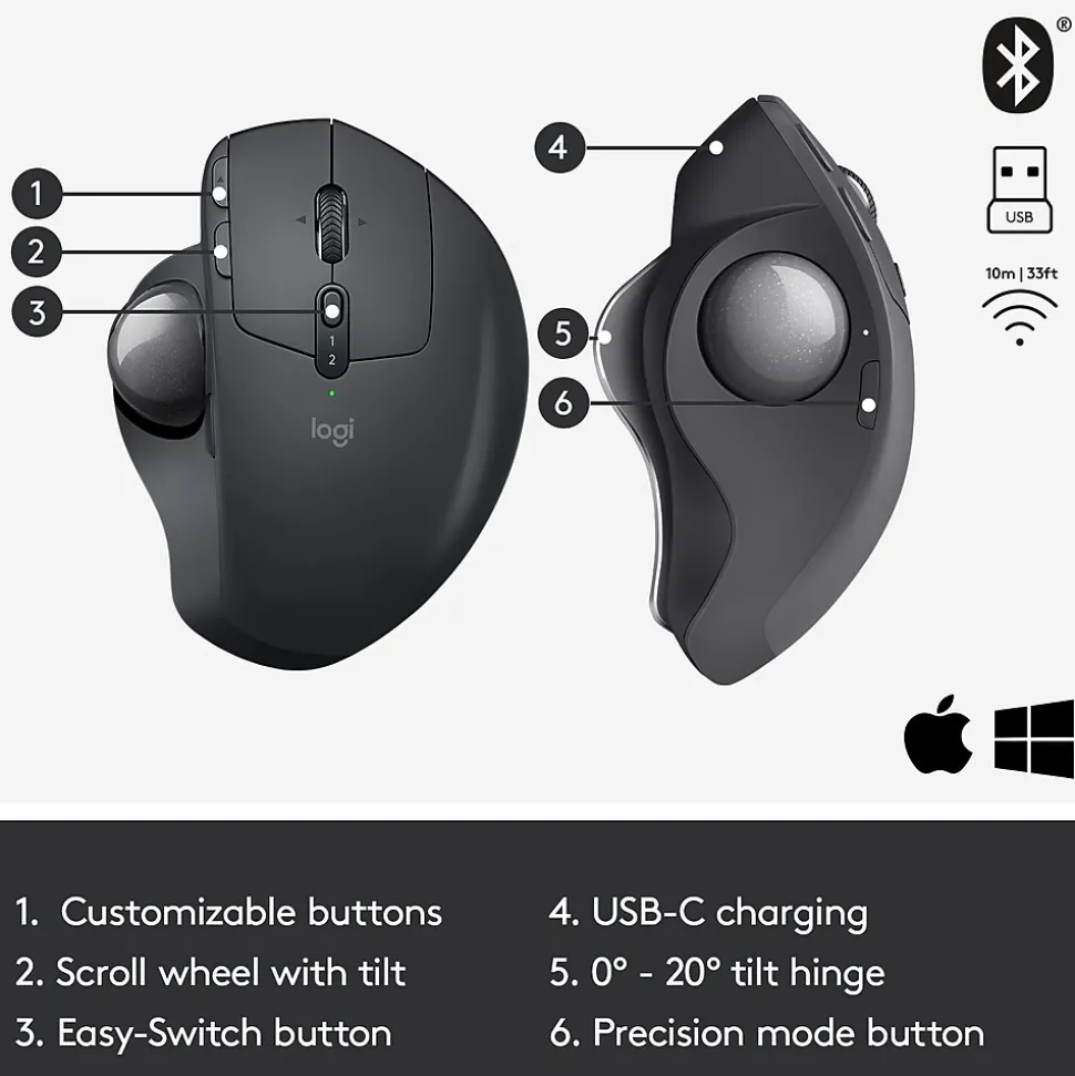 MX Ergo Plus Wireless Ergonomic Optical 2.4 GHz Mouse, Black (910-005178) | Logitech Fashion