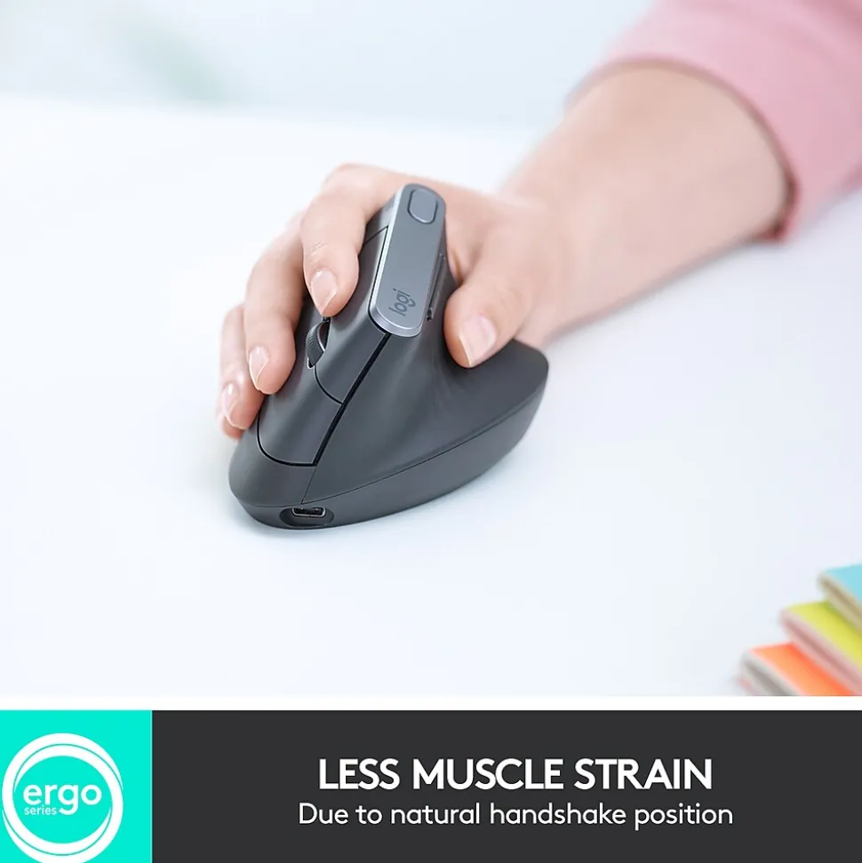 MX Vertical Wireless Ergonomic Vertical Ambidextrous Optical 2.4 GHz Mouse, Graphite (910-005447) | Logitech Fashion