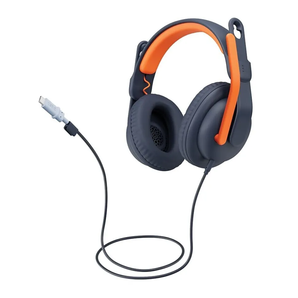 Zone Learn USB-C Stereo Computer Headset, Blue/Orange (981-001383) | Logitech Sale