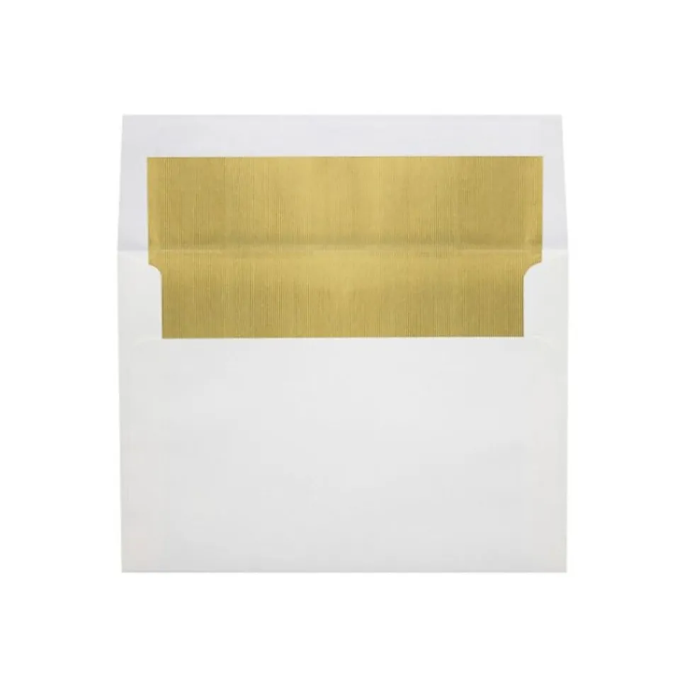 A8 Foil Lined Invitation Envelopes (5 1/2 x 8 1/8) 250/Box, White w/Gold Lining (FLWH4885-04-250) | LUX Outlet