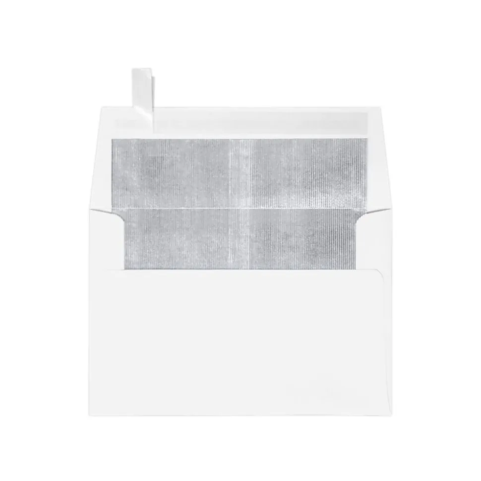 A4 Foil Lined Invitation Envelopes (4 1/4 x 6 1/4) 50/Box, White w/Silver Lining (FLWH4872-03-50) | LUX Sale