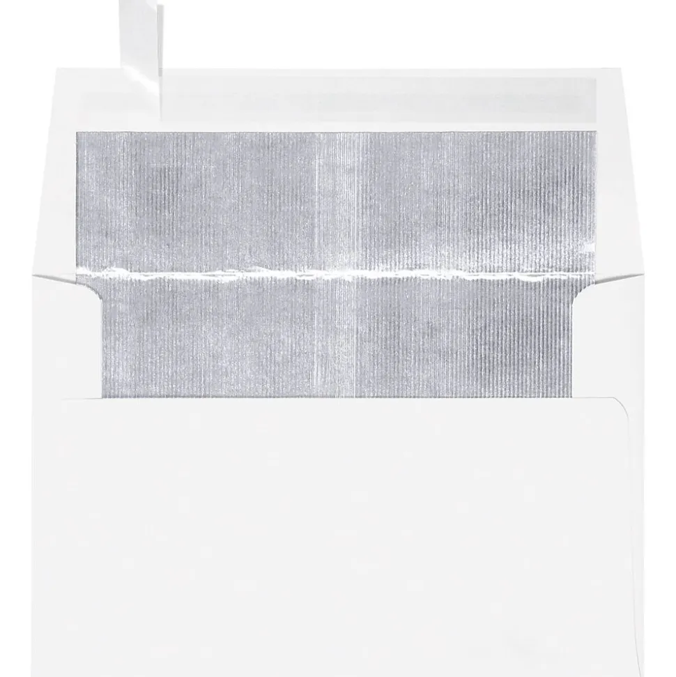 A4 Foil Lined Invitation Envelopes (4 1/4 x 6 1/4) 50/Box, White w/Silver Lining (FLWH4872-03-50) | LUX Sale