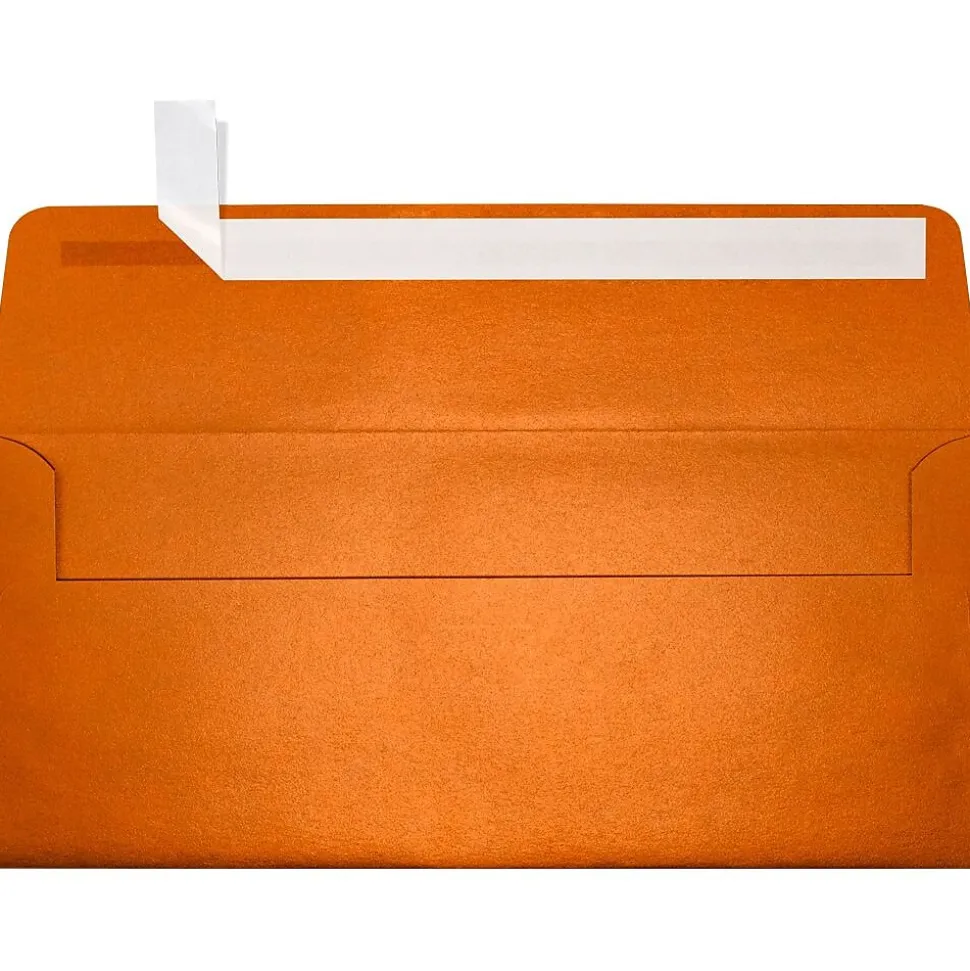 80lbs. 4 1/8" x 9 1/2" #10 Square Flap Envelopes, Flame Metallic Orange, 500/BX | LUX New