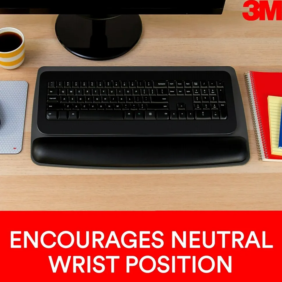 Gel Wrist Rest with Platform for Keyboard, Non-Skid Base, Gray (WR420LE) | 3M Hot