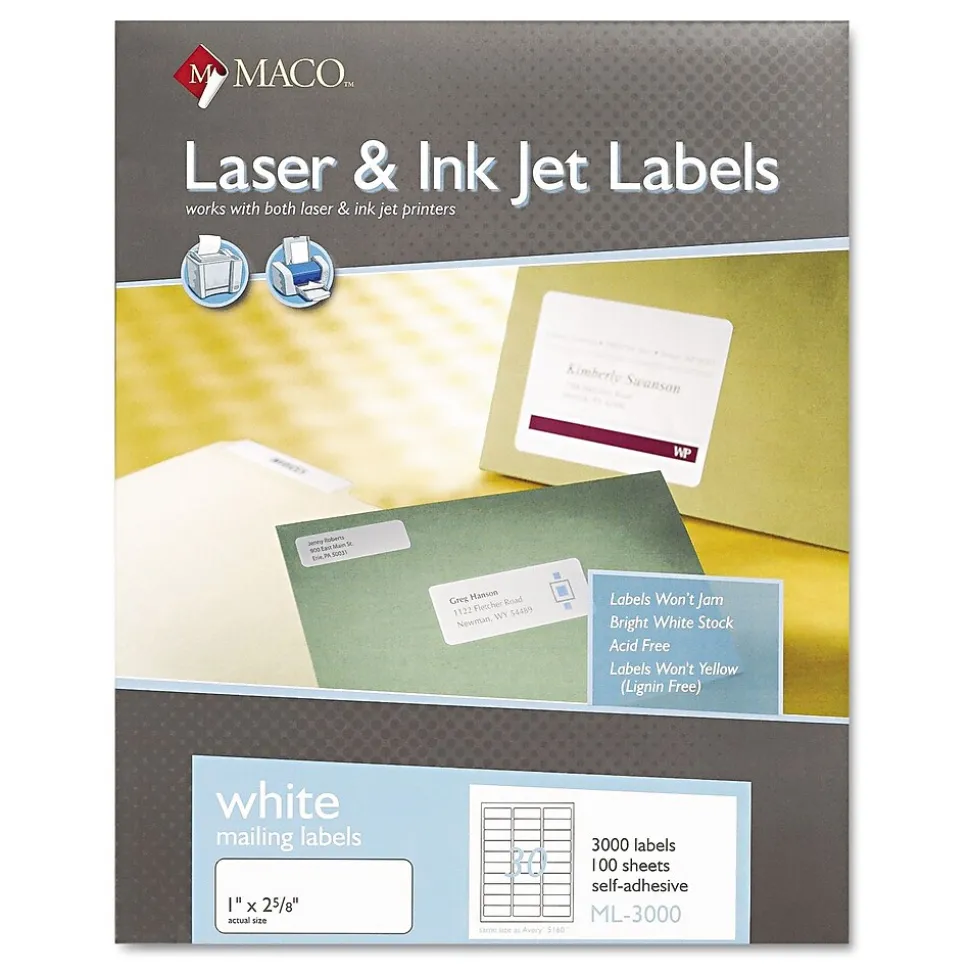 All Purpose Labels, 1" x 2.63", White, 3000/Box (PICML3000) | Maco Sale