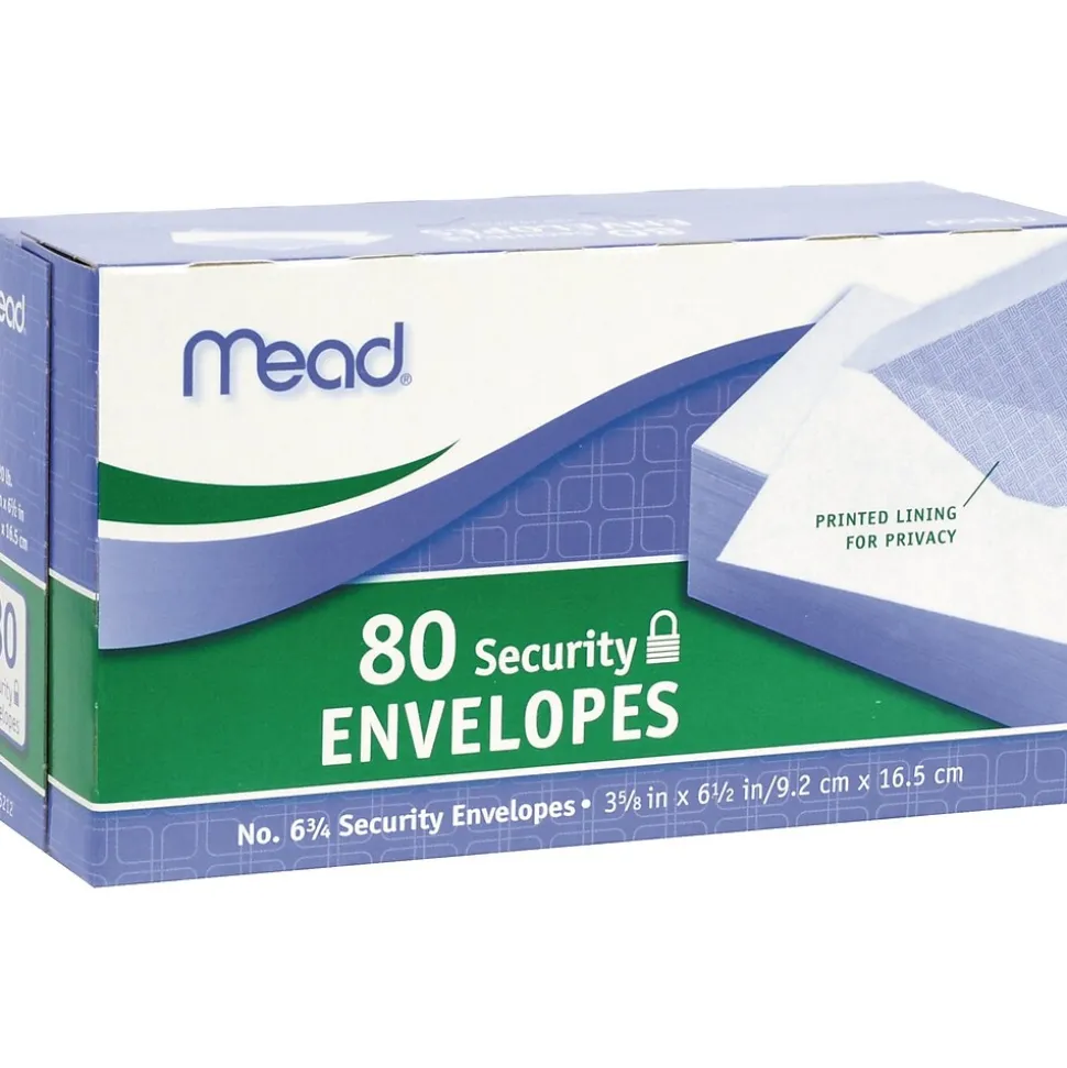 Security Tinted #6-3/4 Business Envelopes, 3-5/8" x 6-1/2", White, 80/Pack (75212) | Mead Outlet