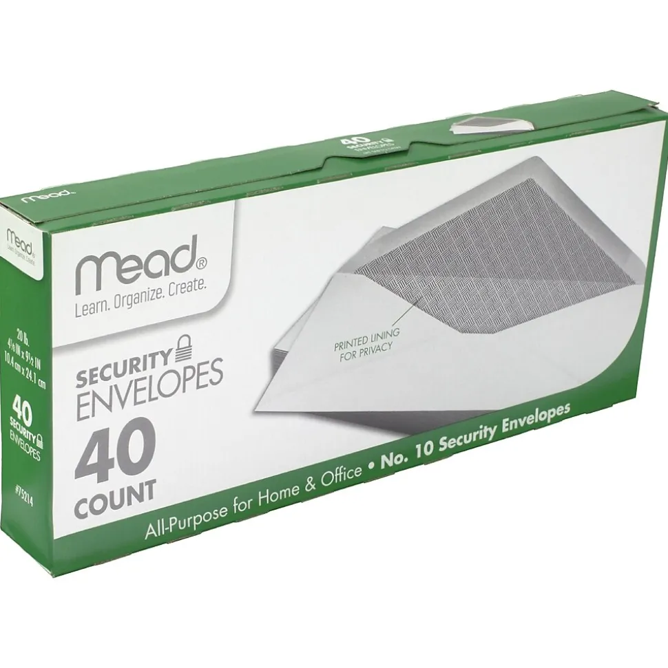 Security Tinted #10 Business Envelopes, 4-1/8" x 9-1/2", White, 40/Pack (75214) | Mead Cheap