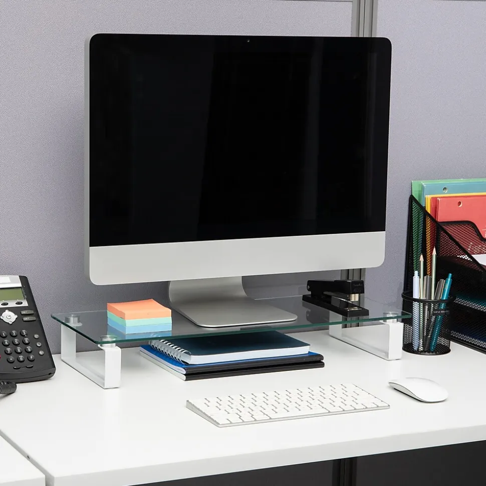 Contemporary Monitor Stand and Laptop Riser, Clear (GLASS-CLR) | Mind Reader Hot