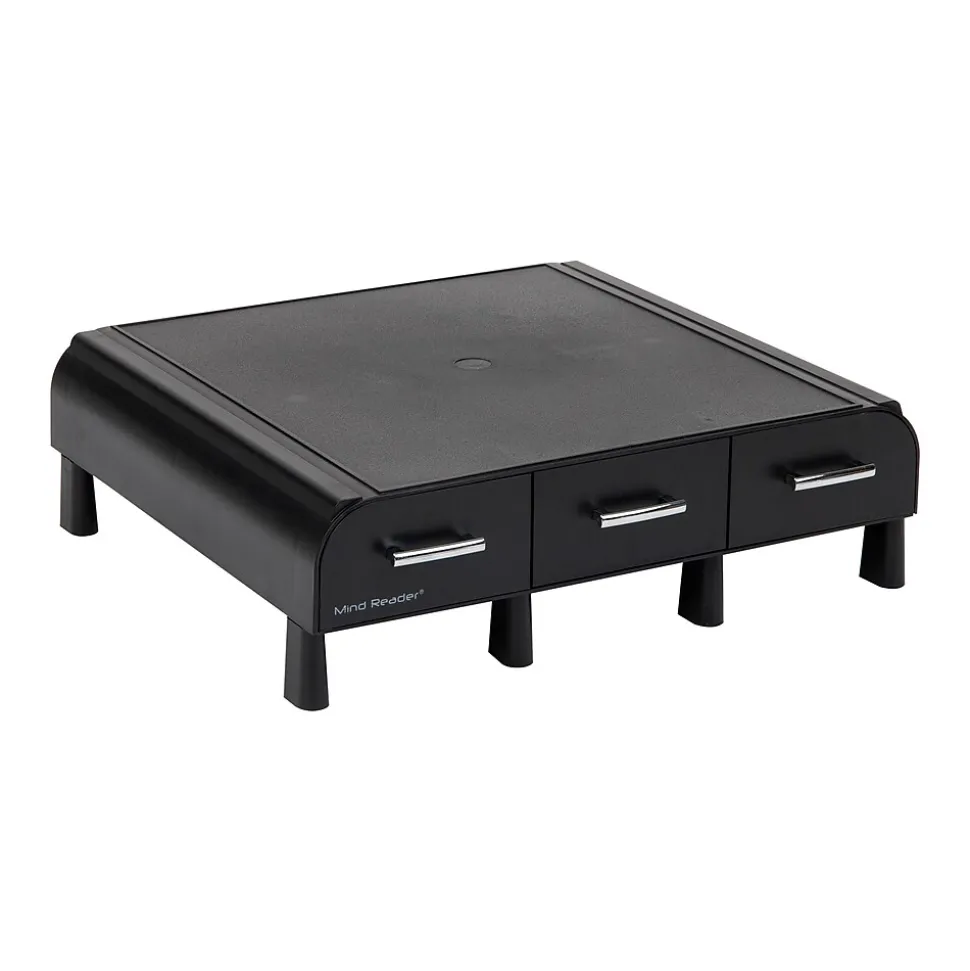 Monitor Stand and Desktop Organizer with 3 Storage Drawers, Black (MONSTA3D-BLK) | Mind Reader Hot