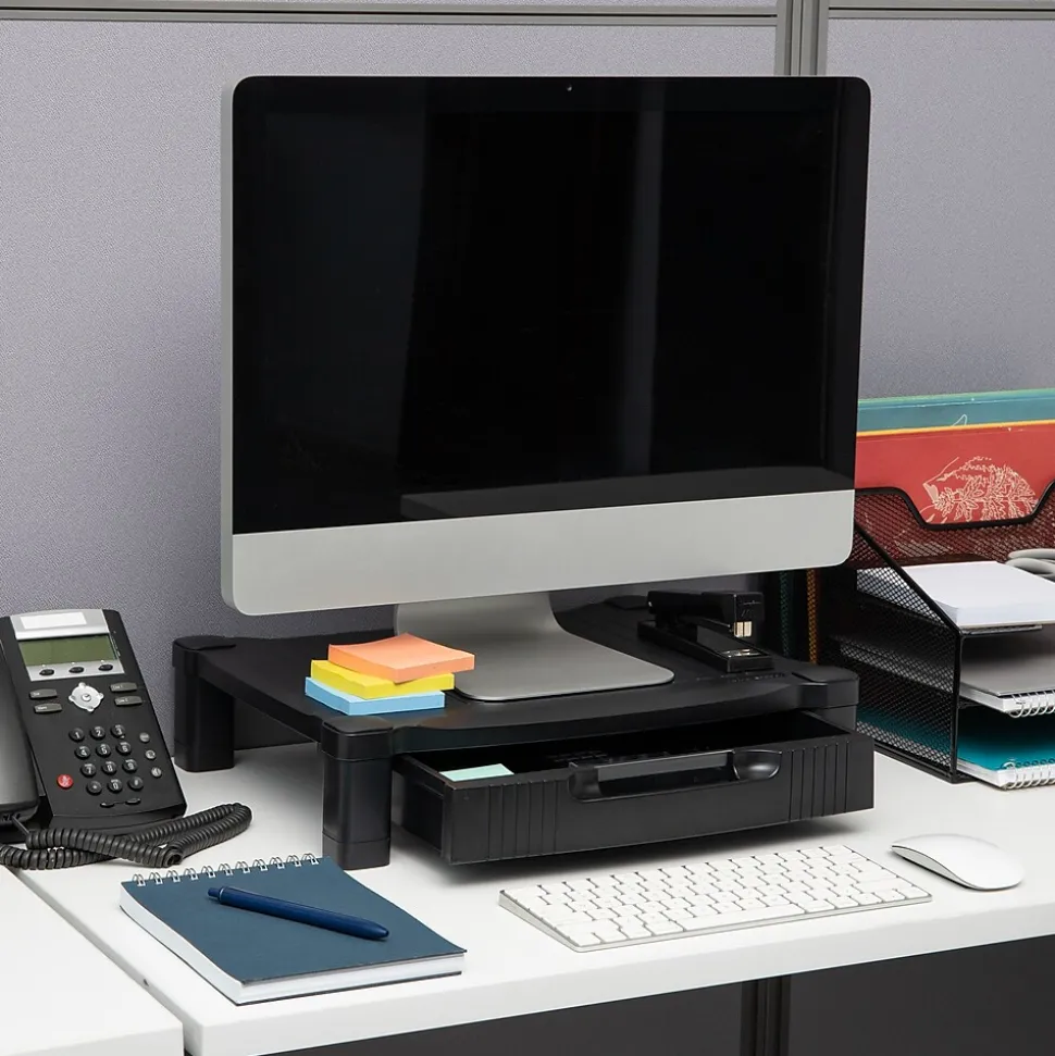 Monitor Stand Riser with Drawer Storage, Black (DRPLMONST-BLK) | Mind Reader Cheap