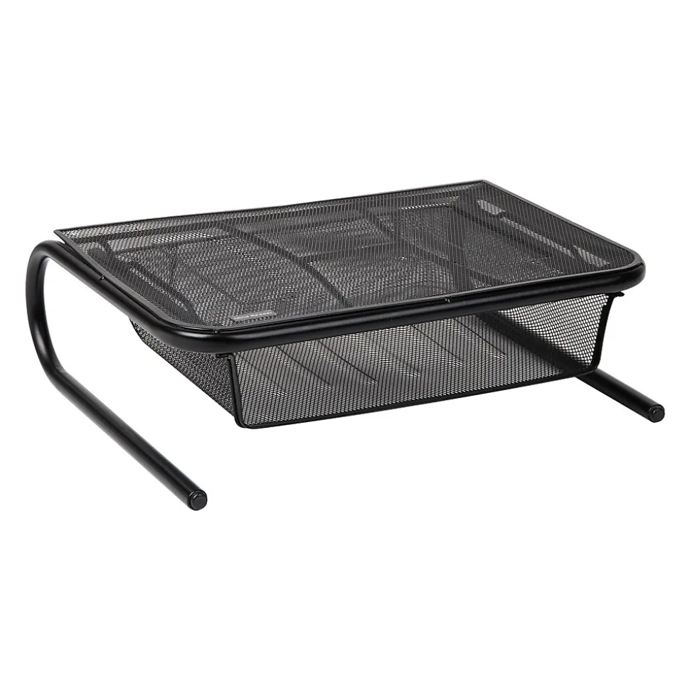 Monitor Stand Ventilated with Paper Tray, Black (MESHKING-BLK) | Mind Reader Outlet